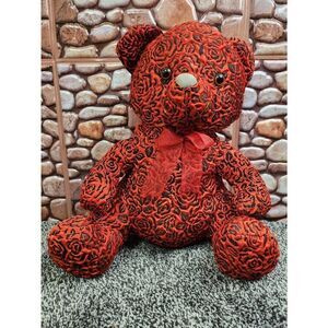 Sugar Loaf Red Bear Unique Textured Rose Pattern Valentine Bear 12" Rare #A74